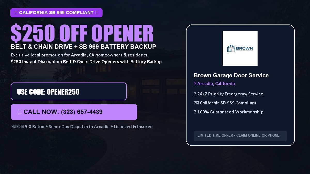 $250 OFF Smart Garage Door Opener Installation (Belt & Chain Drive with California SB 969 Battery Backup) in Arcadia, CA
