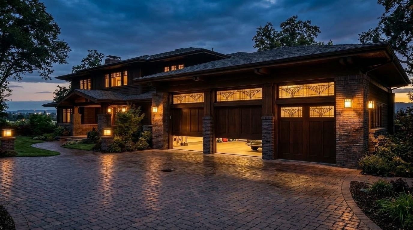 Brown Garage Door Service Garage Door Gliding Open Revealing Warm Illuminated Interior